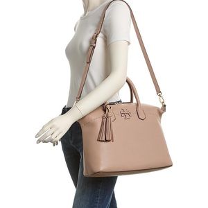 Tory Burch McGraw slouchy satchel sand pebble leather